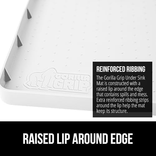 GORILLA GRIP Waterproof Silicone Under Sink Mat, Stay in Place, 15x22 White