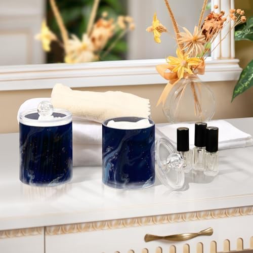 MNSRUU 4 Pack Qtip Holder Organizer Dispenser Beautiful Navy Blue Marble Bathroom Containers Bathroom Vanity Storage Canister Apothecary Jars for Cotton Swabs/Pads/Floss