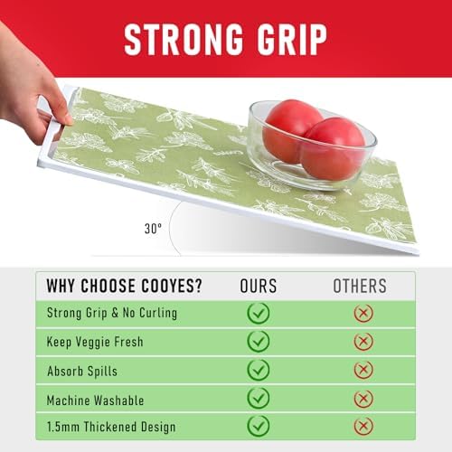 Cooyes Large Fridge Liners for Refrigerator, 24" x 240", Drawer & Shelf Liners for Kitchen Cabinets Non-Adhesive, Breathable Cloth Material, Non-Slip, Keep Produce Fresh Longer, Sage Green