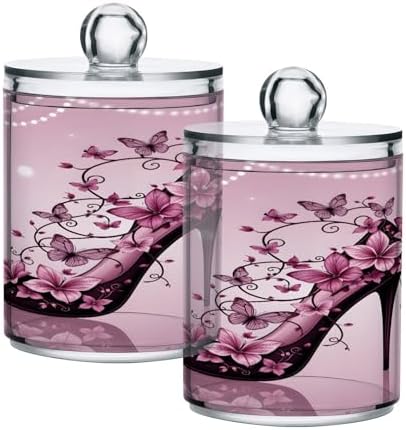 ALAZA High Heel Pearl 2 Pack Qtip Holder Dispenser for Cotton Swabs, Balls, Pads, Floss 10 oz Plastic Canister Organizer