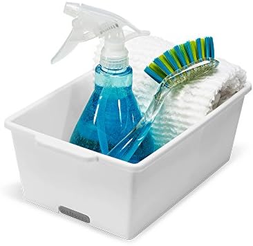 madesmart Small Deep Storage Bin, Multipurpose Organizer for Kitchen, Bathroom & Office, Organizer for Cutlery, Peeling Tools, Spatulas, Non Slip, Soft Grip Lining, Durable, White