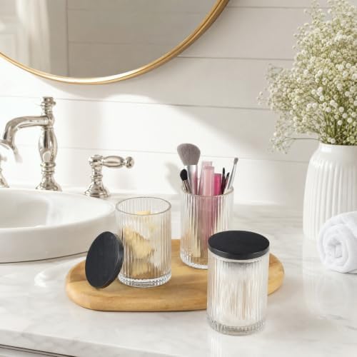SheeChung 2 Pack Glass Apothecary Jar with Black Bamboo Lid