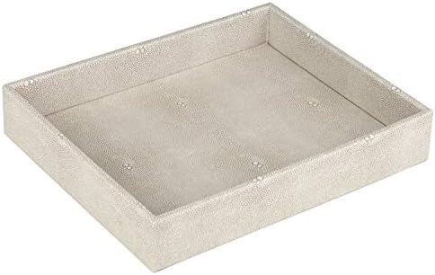 HofferRuffer Elegant Desktop Organizer, Vanity Tray, Bathroom Storage Tray Holder, Dresser Jewelry Tray, Change Coin Key Watch Catchall Tray, 10.2 x 8.4 x 1.8 inches (Light Grey Faux Leather Shagreen)