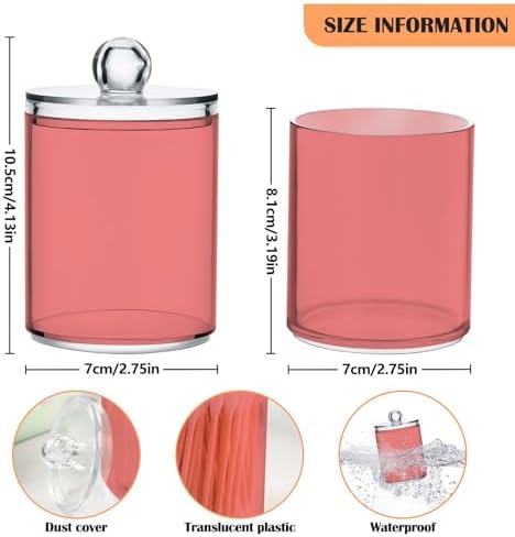 Gredecor 4 Pack Light Coral Qtip Holder Organizer Dispenser Clear Bathroom Storage Canister Cotton Ball Holder Bathroom Containers for Cotton Swabs/Pads/Floss