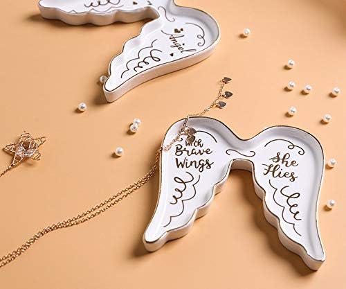 Stephanie Imports Angel Wing-Shaped with Brave Wings She Flies Ceramic Trinket Plate and Decorative Jewelry Dish