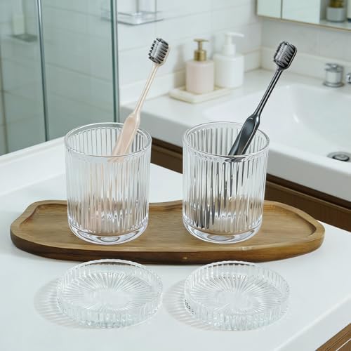 2 Pack Glass Container Qtip Holder with Lid,Mouthwash Cup,Cosmetic Storage