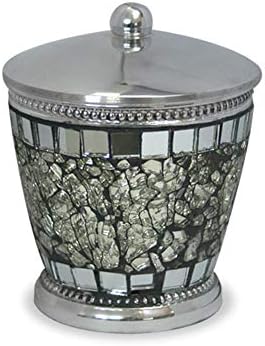 nu steel Iceberg Ice Collection Qtip Dispenser Bathroom Vanity Metal Storage Organiser Canister Apothecary Jar for Cotton Swabs, Rounds, Balls, Ice Mosaic Finish