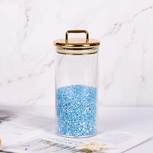 2 Pack 32 oz Large Acrylic Storage Apothecary Jar with Gold Airtight Lid | Bathroom Vanity Organizer Containers | Ideal Decorative Canisters for Shells, Bath Salt, Grains, Cotton Ball, Flossers