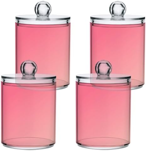 Gredecor 4 Pack Gradient Pink Qtip Holder Organizer Dispenser Clear Bathroom Storage Canister Cotton Ball Holder Bathroom Containers for Cotton Swabs/Pads/Floss