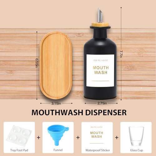 11.8OZ Glass Mouthwash Dispenser, Set of 2, Black