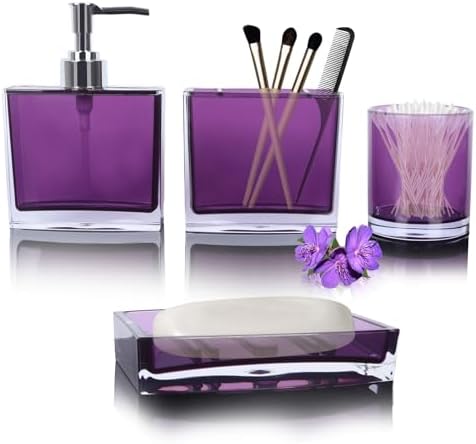 LGURT 4-Pc Purple Bathroom Accessories Set — Dispenser, Holder, Dish & Cup