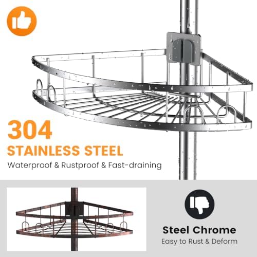 Adjustable Tension Pole Shower Caddy: Rustproof Corner Bathroom Organizer