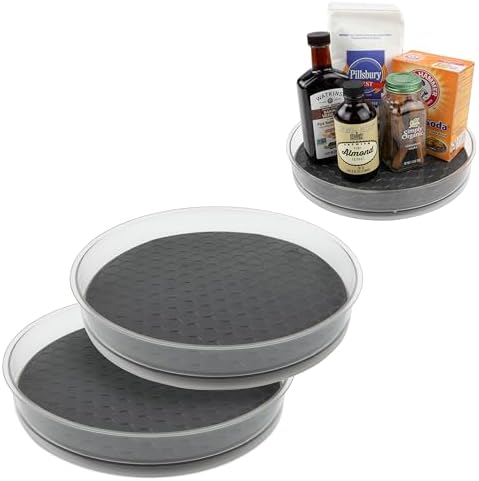 Spectrum Medium Lazy Susan Organizers 9.5 in Pack of 2 for Cabinet Pantry Table Rotating Kitchen Storage Spice Rack Fridge Organization, Charcoal Gray Spinning Turntable for Sauces Jams Condiments