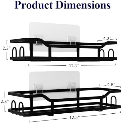 Kitsure Shower Caddy, Adhesive Shower Organizer, X-Large, Black