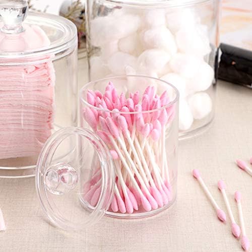 Hipiwe Set of 3 Cotton Ball and Swab Organizer Acrylic Q-Tips Jar with Lid