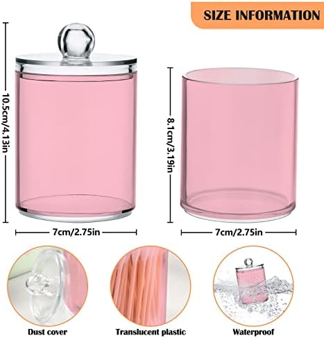 SHJI Pink Qtip Holder Organizer Dispenser Cotton Swabs Cans Plastic Jars with Lid Set 2 Pack Bathroom Storage Canister for Cotton Ball Floss Cotton Pads