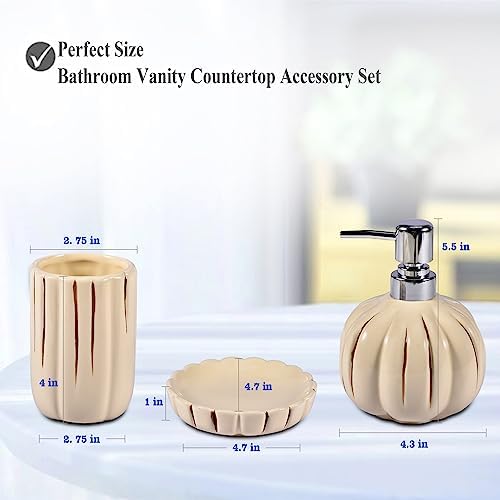 Fall Bathroom Accessory Set of 3, Harvest Pumpkin Bathroom Decor, Ceramic Bathroom Accessories Complete -Toothbrush Holders, Soap Dispenser, Soap Dish, Bathroom Organizer for Countertop