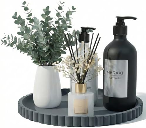 Silicone Bathroom Vanity Tray, Modern Round Decorative Tray for Countertop, Waterproof & Unbreakable Cosmetic Perfume Organizer, Extra-Thick & Sturdy, Easy to Clean Candle Tray (Dark Grey, 10 inch)