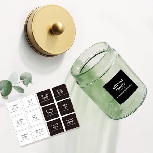 Amolliar Green Glass Apothecary Jar, Qtip Holder Bathroom Decor, Gold 2Pack