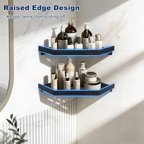 NearMoon Bathroom Shower Caddy 2 Pack, 304 Stainless Steel Shower Organizer, Screw Mounted (Diamond Corner Shelf, Matte Black)