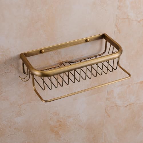 Antique Brass Shower Shelf Bathroom Shelf Shower Organizer Basket Cosmetics Holder Wall Mounted