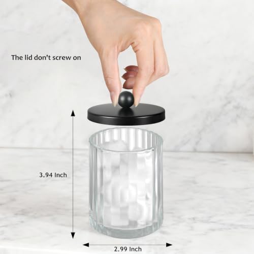 Amolliar Qtip Holder Dispenser, Clear Glass Apothecary Jar (Black 2 Pack)