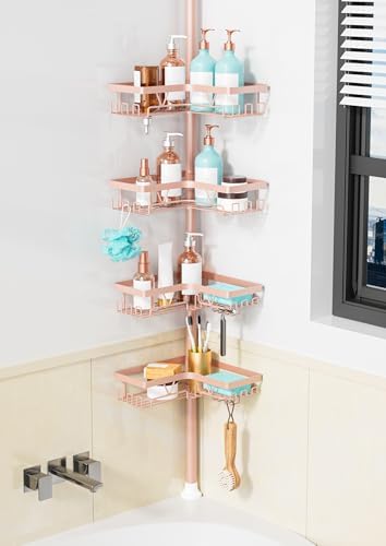 KEGII Corner Shower Caddy Tension Pole, Bathroom Organizer, Blush Nude