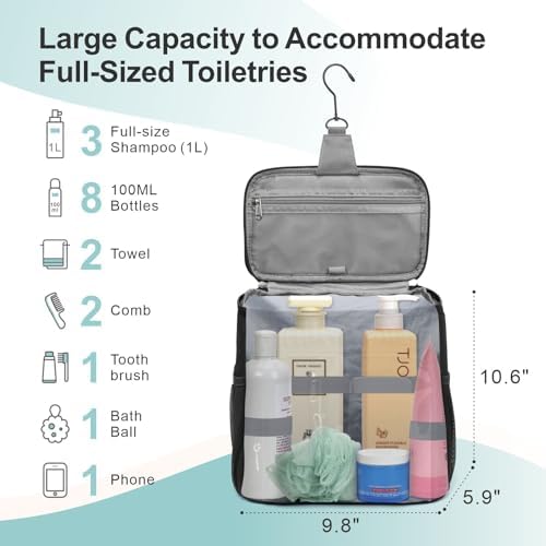 F-color Shower Caddy Portable for Dorm - Shower Bag Fits Full-Size Bottles