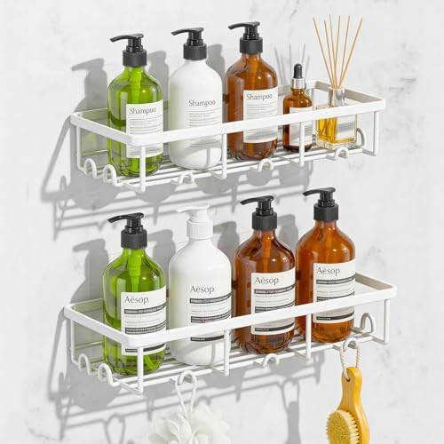Adhesive Large Wall Shower Caddy Shelves for Inside Shower with Hooks