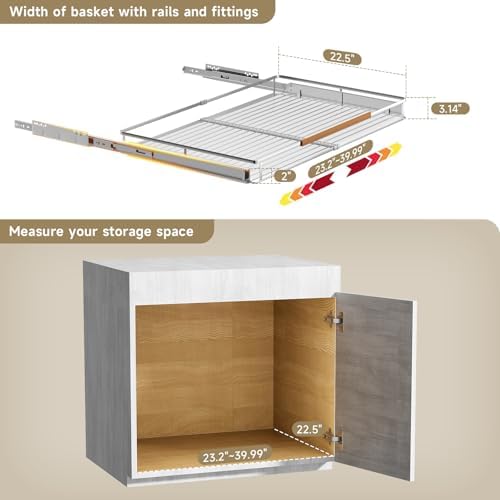 23.2~39.99"x22.5" Pull Out Cabinet Organizer，1Pack Expandable Sliding Cabinet Shelves，Side Mounting
