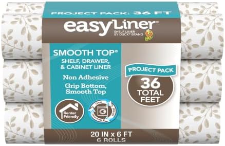 Smooth Top EasyLiner for Cabinets & Drawers, Easy to Install, Shelf Paper & Drawer Liner Non Adhesive, Non Slip Shelf Liner for Pantry, Kitchen Essentials, 20 in x 6 ft (6 Pack), 36 ft, Taupe Buds