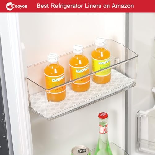 Cooyes French Door Refrigerator Liners 24" x 240", Absorbent Strong Grip Fridge Mats Machine Washable, Non-Adhesive Refrigerator Shelf Liner for Fridge Bins & Kitchen Cabinets, Gray