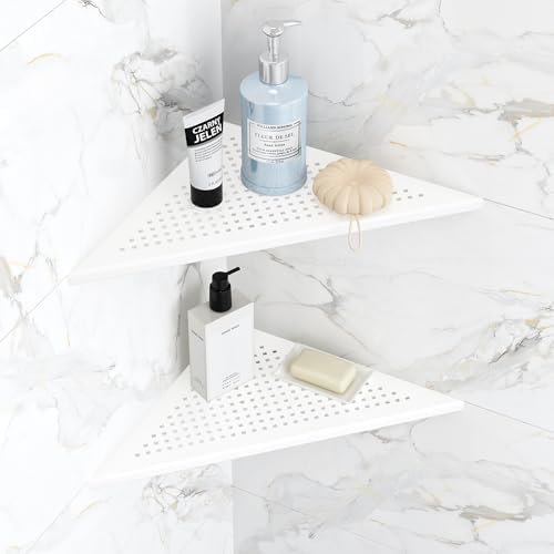 Qeke Corner Shower Shelves, 12” Recessed Tile Shower Shelf White, 2 Pack