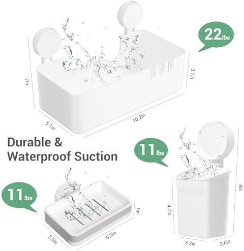 LUXEAR Shower Caddy 5 Pack Suction Cup Shower Organizer for Bathroom Storage Home &Kitchen,No Drilling Removable Plastic Shelf Organizer with Soap Dish&Toothbrush Holder Easy Install