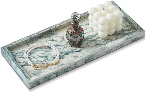 Natural Marble Vanity Tray, Stone Organizer for Bathroom & Kitchen