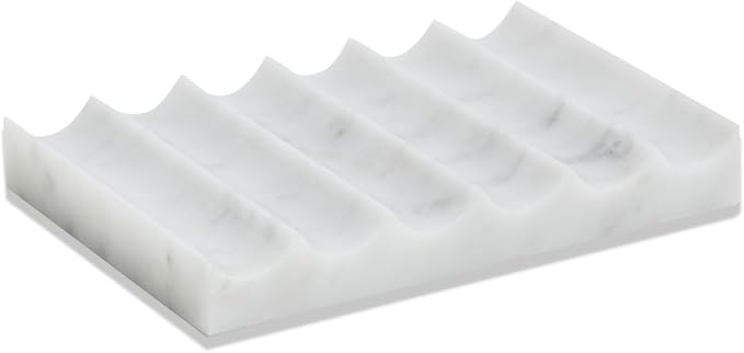 Luxurious Marble Soap Dish Jewelry Ring Tray - Rectangle Stone Soap Tray & Saver for Shower – Self Draining Soap Holder for Bathroom, Kitchen,Carrara White
