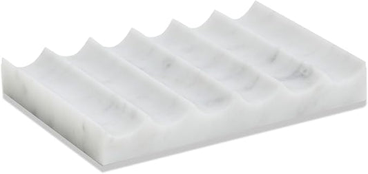 Luxurious Marble Soap Dish Jewelry Ring Tray - Rectangle Stone Soap Tray & Saver for Shower – Self Draining Soap Holder for Bathroom, Kitchen,Carrara White