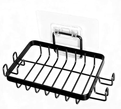Stainless Steel Mate Black Soap Dish for Shower, Suction Cup Square Shower Soap Holder - Black Soap Saver - Comfortable Essential for Apartment, Home and Dormitory