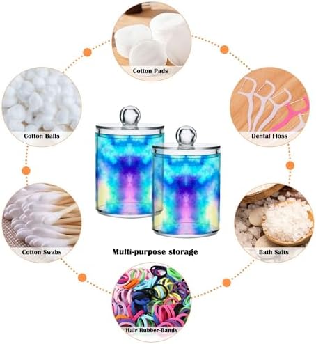 MNSRUU 2 Pack Qtip Holder Organizer Dispenser Blue Vintage Watercolor Bathroom Storage Canister Cotton Ball Holder Bathroom Containers for Cotton Swabs/Pads/Floss