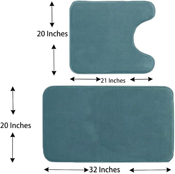 Madeals Bath Rug Set 4 Piece with Toilet Lid Cover and Tank Cover Teal Blue | Memory Foam,Non-Slip Backing,Soft,Fit,Absorbent, Comfort,2 Piece Bathroom Mat,Thickness,Quick Drying, Washable,Toile Tank