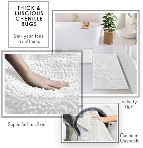 Clara Clark White Bathroom Set, Bathroom Sets with Shower Curtain and Rugs