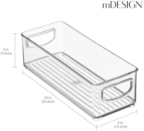 mDesign Stackable Plastic Food Storage Bin with Handles for Kitchen Pantry, Cabinet, Refrigerator, Freezer - Organizer for Fruit, Yogurt, Squeeze Pouches - BPA Free, 10" Long - Clear