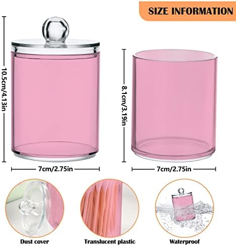 DOMIKING Pink 2 Pack Cotton Swab Holder Dispenser Plastic Jar Bathroom Storage Canister Acrylic Containers for Floss Makeup Sponges Cotton Ball