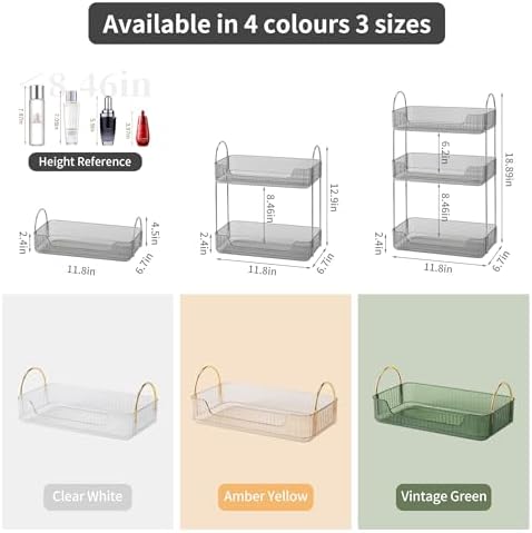 YCIA&DONE Bathroom Organizer Countertop, Makeup Storage, Skincare Cosmetic Tray Shelf, Perfume Holder Rack for Vanity Counter, Large Capacity, Easy to Install, Clean, 1 Tier, Smoky Gray