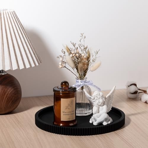Silicone Bathroom Tray Round Perfume Tray Coffee Table Decor, 9" Black