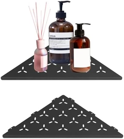 10" Corner Shower Shelf, No Drill 304 Stainless Steel Recessed Shower Shelves Grout in Corner Tile Bathroom Shelves for Tiled Wall, Home Decor (Black 2pcs)