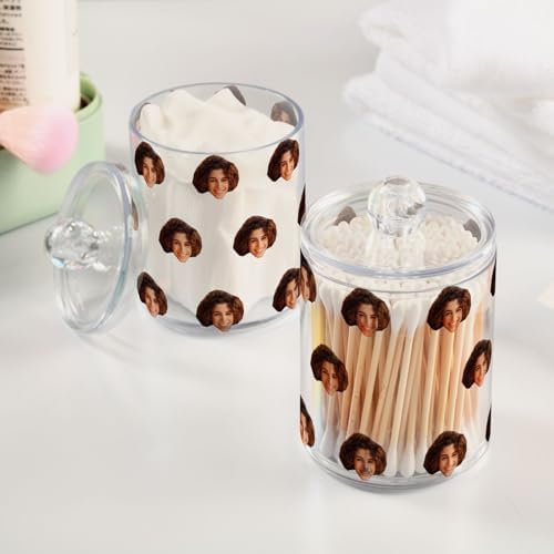 Personalized Custom 4 Pack Qtip Holder Dispenser with Lids, Storage Containers,Bathroom Canisters Organizer for Cotton Ball, Cotton Swab, Cotton Round Pads, Floss