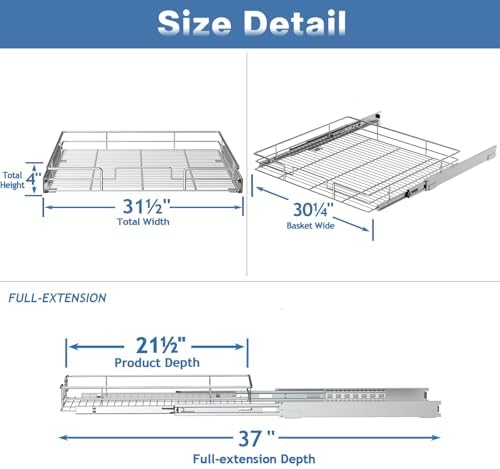 LOVMOR Pull Out Cabinet Organizer and Storage 31½" W x 21½" D, Slide Out Shelves for Kitchen Cabinets