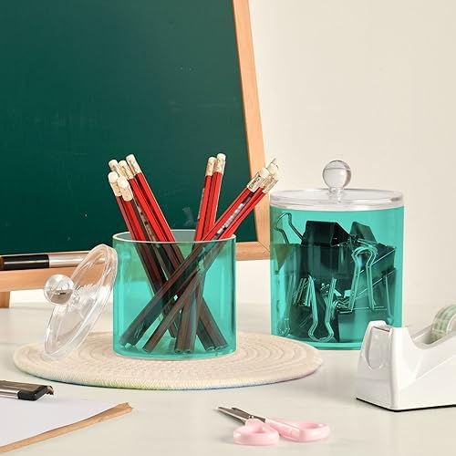 Gredecor Turquoise Apothecary Jars with Lids for Bathroom & Kitchen Organization Containers Acrylic Plastic Organizers Great for Q-Tip Cotton Swabs, Jewelry, Food & Candy Storage, Set of 2 Sizes