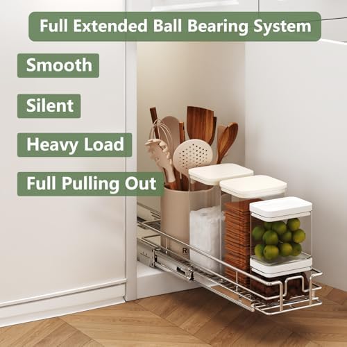 LOVMOR Pull Out Cabinet Organizer 7½" W x 21½" D, Kitchen Cabinet Pull Out Shelves Slide Out Storage